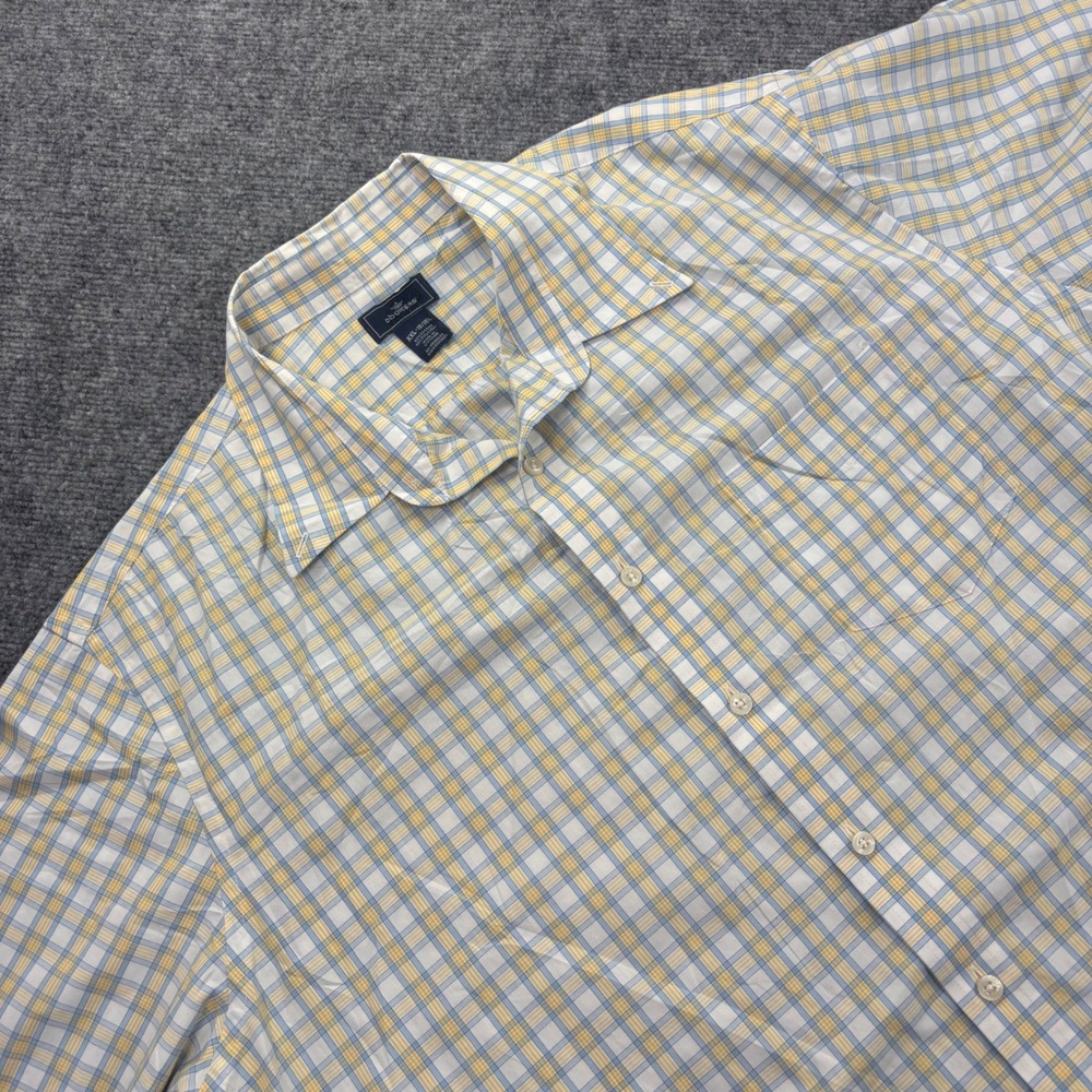 Dockers Button Down XXL Yellow‎ Blue Plaid Short Sleeve Stain Defender Men's